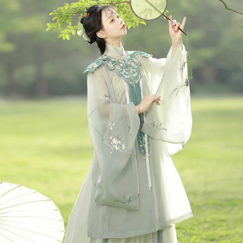 Women-Ming-Hanfu-Long-Shirt-with-Big-Sleeves-Fairy-Spring-Skirt-1 Ming Emerald 2