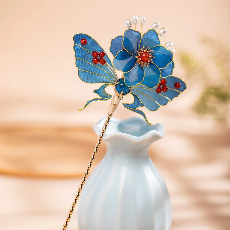 Chinese-Hairpin-Handmade-Silk-Yarn-Cheongsam-Hanfu-Accessories-1 Chinese Hairpin Handmade Silk Yarn Cheongsam Hanfu Accessories
