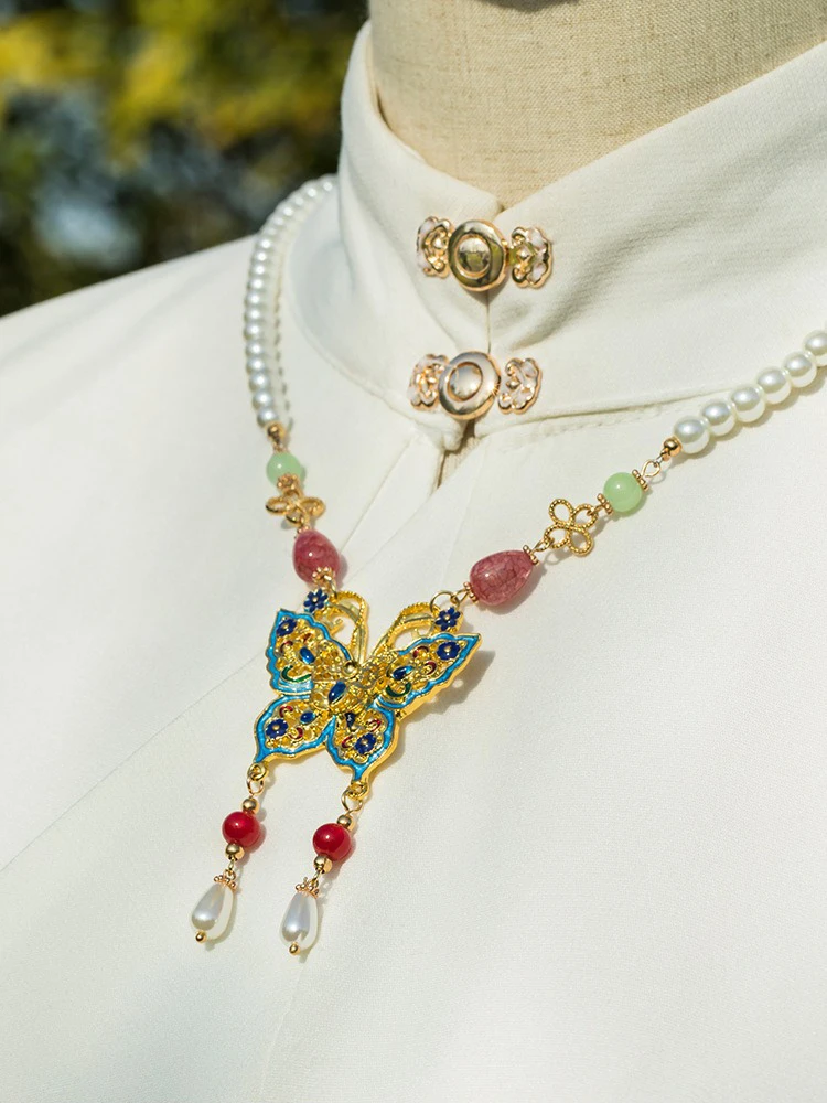 Ming Dynasty Necklace Pearl Butterfly Accessories Classical Jewellery