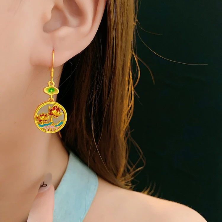 Lotus Round Ear Hooks New Chinese Fashion Quality Earrings
