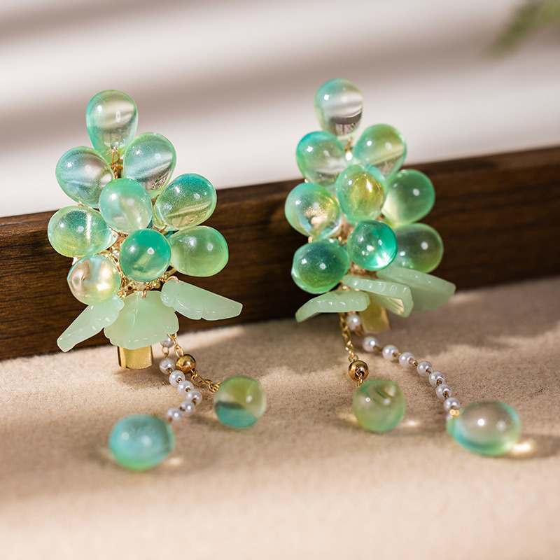 Ladies-Hanfu-Hair-Clips-Green-Grape-Buyao-Accessories-1 Ladies Hanfu Hair Clips Green Grape Buyao Accessories