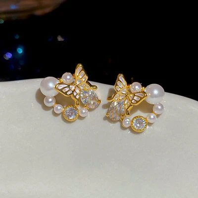 Pearl Butterfly Earrings Delicate Versatile Compact Fashion Ear Jewelry