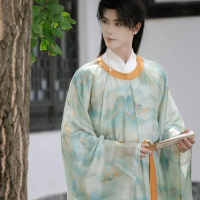 Song Hanfu Men Round Collar Robe Printed Handsome Daily Clothing