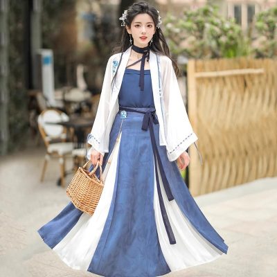 Summer Women Chinese Fashion Hanfu Blue Dress
