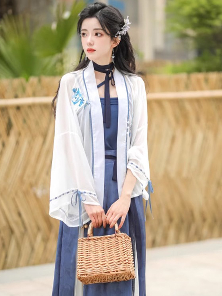 Summer Women Chinese Fashion Hanfu Blue Dress