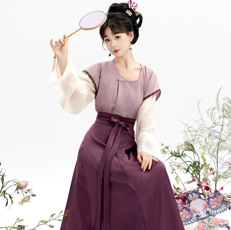Women Summer Hanfu Simple Solid Color Han Element Daily Vintage