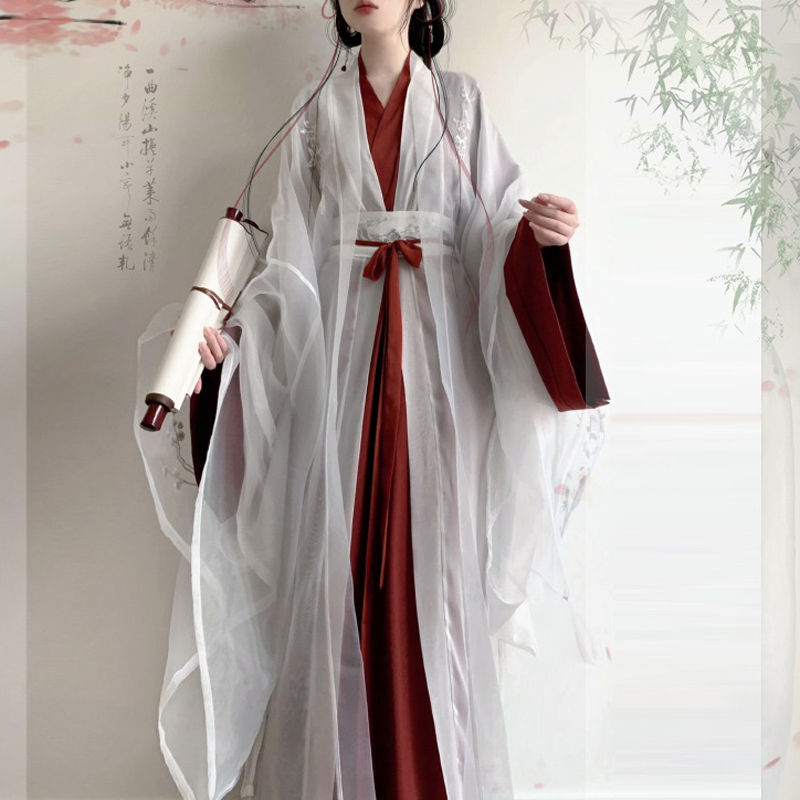 New-Style-Wide-Sleeve-Zhiju-Embroidered-Everyday-Martial-Arts-Fairy-Set-1 Crimson Mist 2