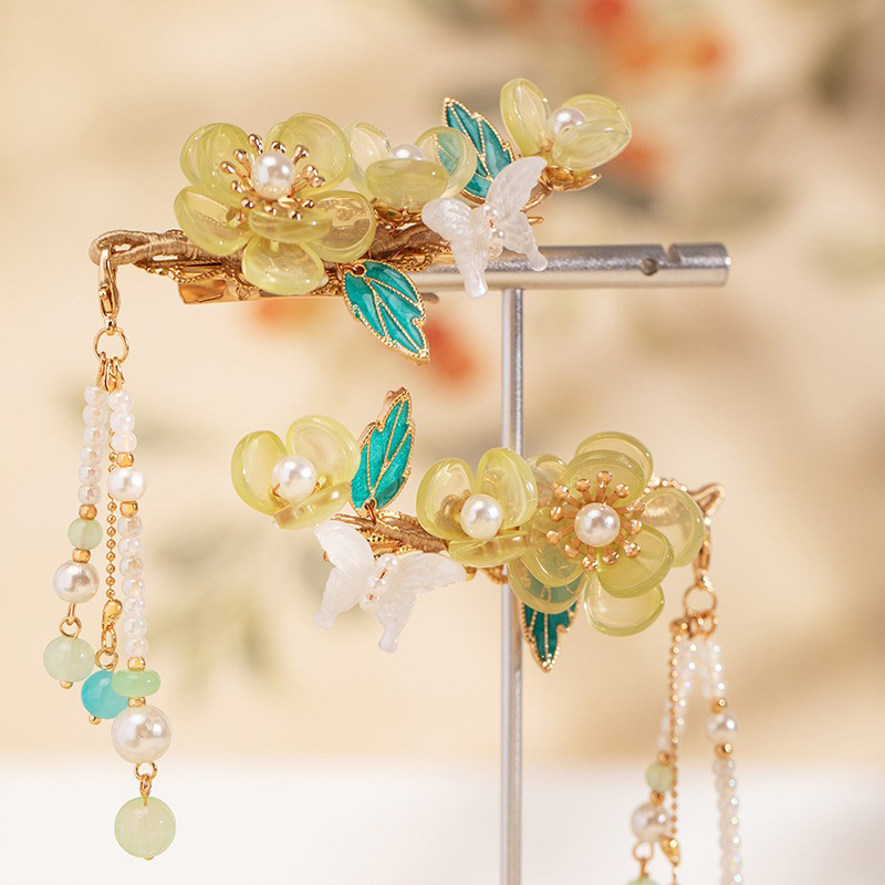 Children-Ancient-Style-Hair-Accessories-Light-Green-Plum-Blossom-Hairpin-1 Children Ancient Style Hair Accessories Light Green Plum Blossom Hairpin