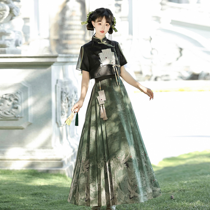 Fashionable-Women-Hanfu-Black-Style-Mamian-Skirt-Summer-Fashion-1 Fashionable Women Hanfu Black Style Mamian Skirt Summer Fashion