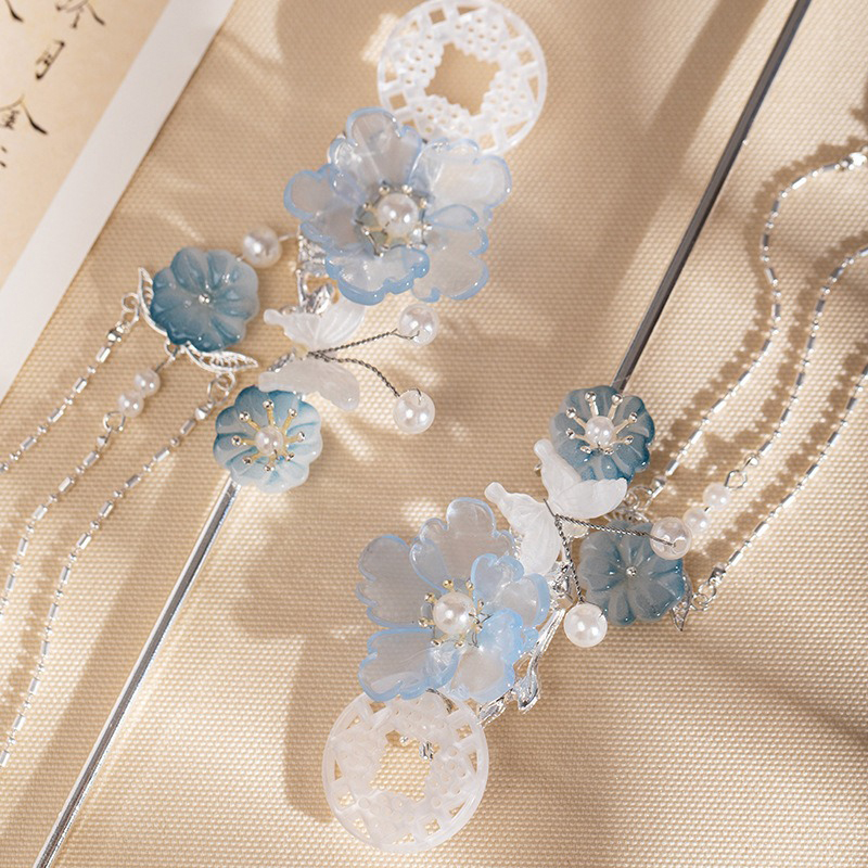 Hanfu-Headdress-Ancient-Style-Hairpin-Blue-Tassel-Ming-Dynasty-1 Hanfu Headdress Ancient Style Hairpin Blue Tassel Ming Dynasty
