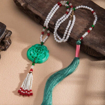 Ming Dynasty Hanfu Accessories Long Tassel Yingluo Jade Pendant