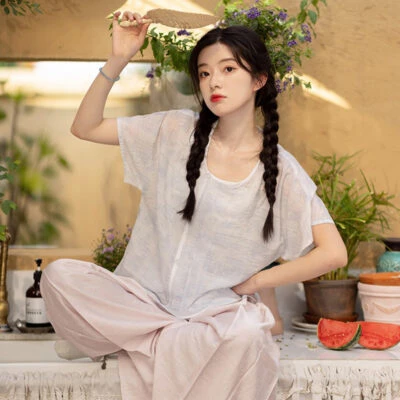 Summer Women'Simple Hanfu Song Pants Short Sleeve Han Elements