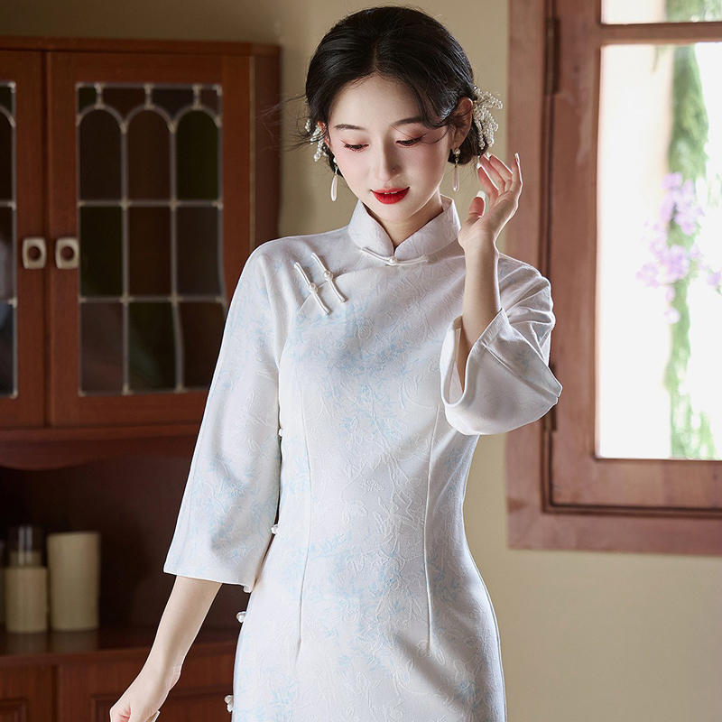 Light-Blue-Cheongsam-New-Elegant-Slim-Dresses-Qipao-for-Female-1 Light Blue Cheongsam New Elegant Slim Dresses Qipao for Female