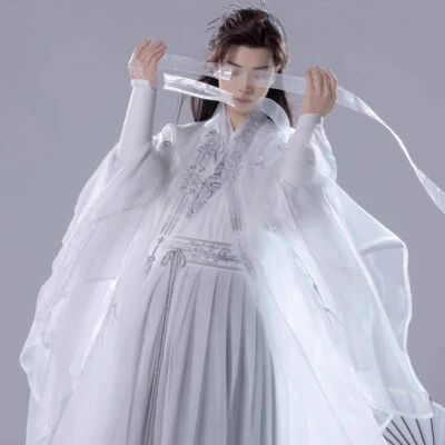 Martial Arts White Knight Set Wei-Jin Style Ethereal Men's Hanfu