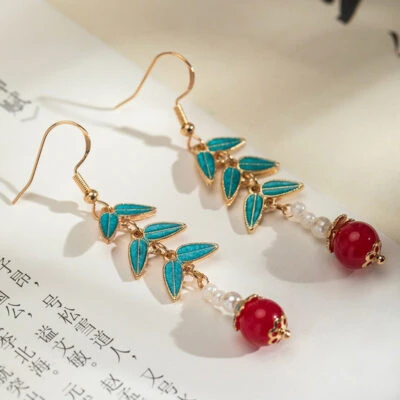 New Chinese-style Tassels Earrings Green Leaf Classical Elegance Earrings Women Style