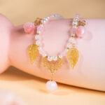 Women Short Necklace Pearl Pink Peach Ming Style