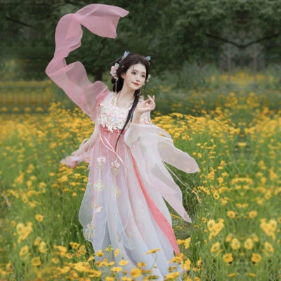 Women Summer Qixiong Hanfu Suit Flower Fairy Cosplay Dress