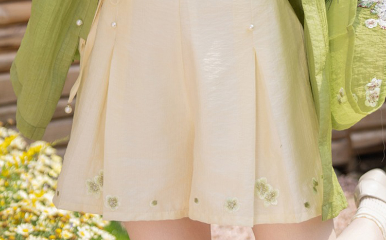 Women Summer Seasonal Hanfu Round-Neck Blouse Green Clothing