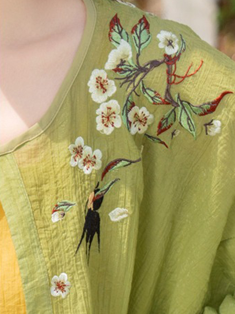 Women Summer Seasonal Hanfu Round-Neck Blouse Green Clothing