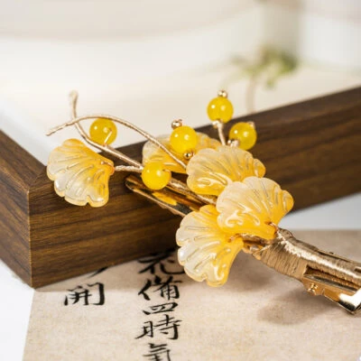 Retro Ginkgo Leaf Tassel Hanfu Hairpin Imperial Court Style Hair Accessory
