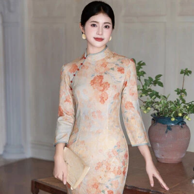 Women Autumn Cheongsam Long Sleeve Daily Qipao Dresses