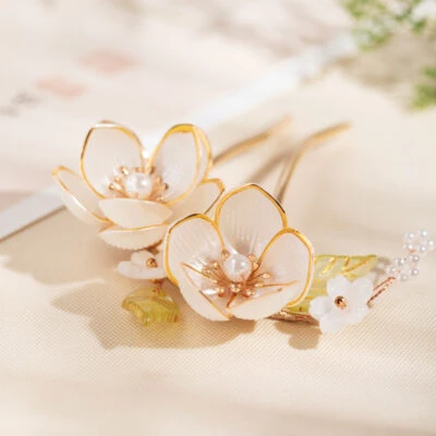 Women Gentle Magnolia Flower Hairpin U-Shape Hanfu Accessories