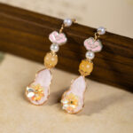 Hanfu Velvet Flower Earrings Pink Gourd Cheongsam Drop Earrings