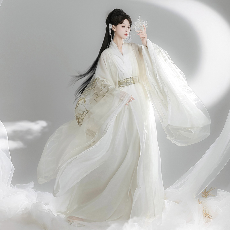 Wei-Jin-Style-Hanfu-Women-Cross-Collared-Zhiju-Embroidered-Wide-Sleeve-Dress-For-Wuxia-1 Golden Bamboo 2