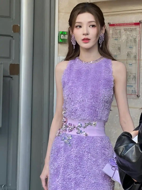Zhang Yuxi Attends Paris Fashion Week in a Purple Gown