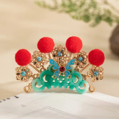 Hanfu Opera-Style Headpiece with Red Fluff Cosplay Accessory