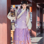 Ming Dynasty Style Hanfu Women Mamian Skirt Bijia Winter Thickened Purple Set