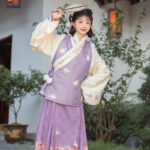 Ming Dynasty Style Hanfu Women Mamian Skirt Bijia Winter Thickened Purple Set