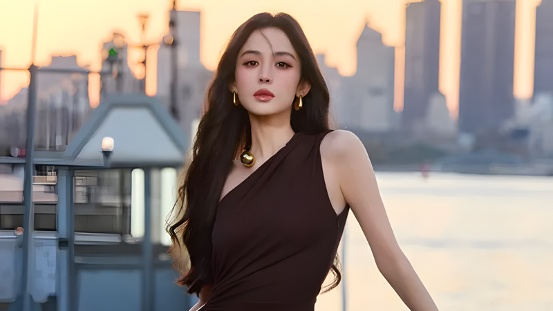 Nazha’s Chocolate Gown Against the Twilight Riverside Canvas