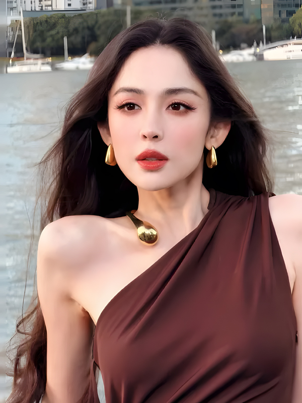 Nazha’s Chocolate Gown Against the Twilight Riverside Canvas