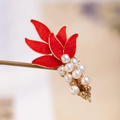 Red Velvet Hair Clip with Lucky Koi Fish Hair Accessory Retro Vintage Style Hair Ornament