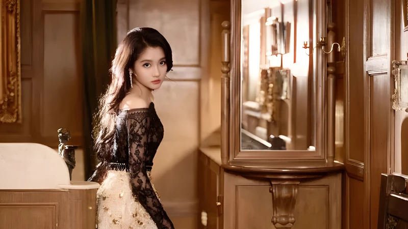 Guan Xiaotong's Black-and-Gold Outfit