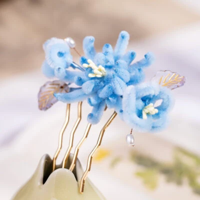 Hanfu Hair Comb Accessories Blue Ronghua Cheongsam Hairpiece