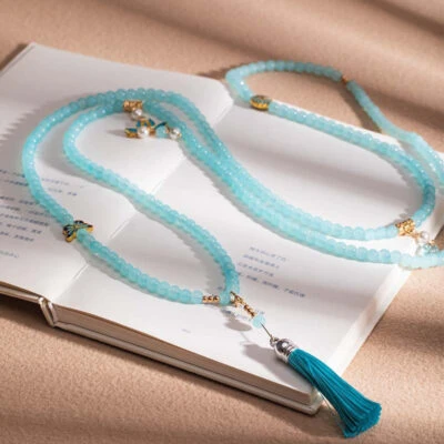Light Blue Chinese-Style Necklace Cheongsam Accessory Hanfu Element Jewelry