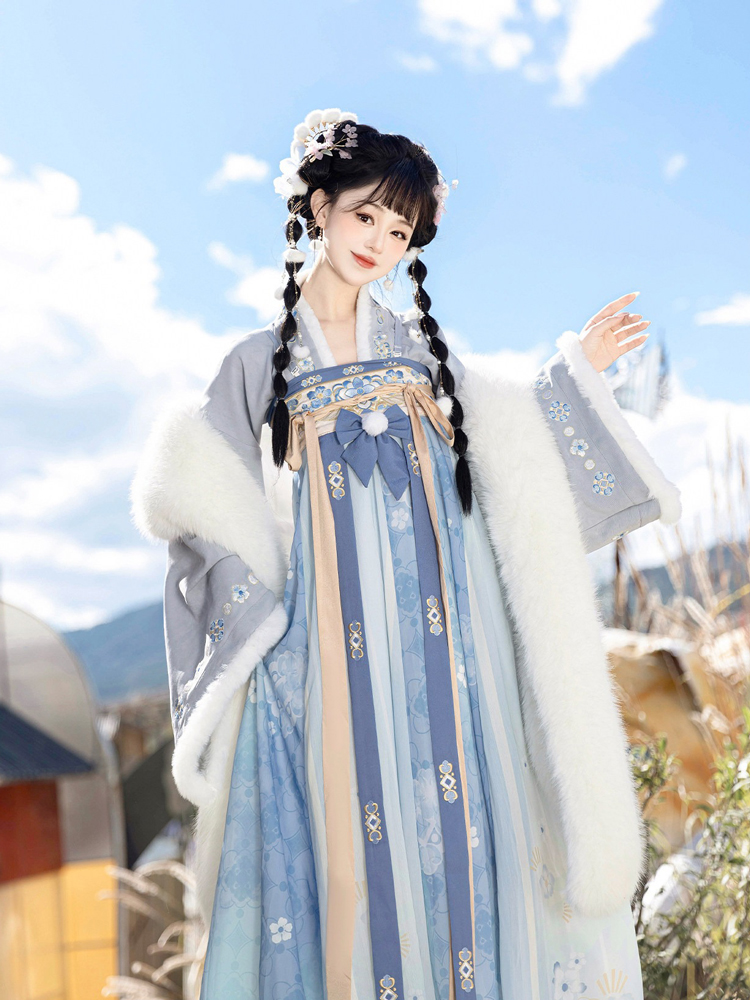 Women's Tang Dynasty Hanfu Winter Thickened Qixiong Shanqun with Shawl