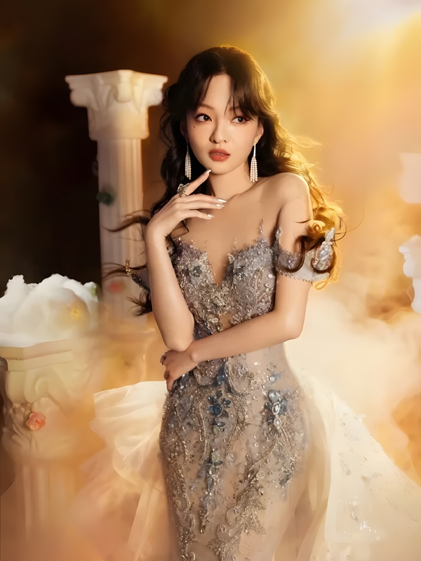 Angela Zhang Dazzles in a Mermaid Gown Adorned