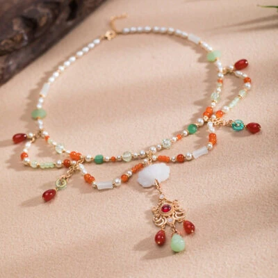 Hanfu Necklace Ancient Style Yingluo Dunhuang-Inspired Accessories Double-Layer Vintage Jewelry