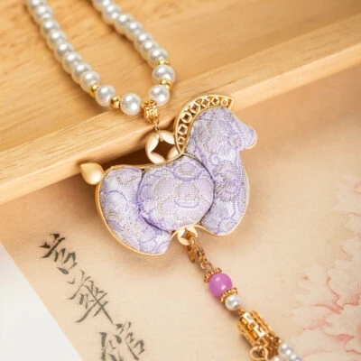 Hanfu Necklace with Horse Element Pendant Intangible Cultural Heritage Cheongsam Ornament