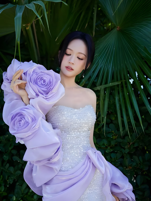 Joe Chen’s Stunning White & Purple Mermaid Gown in Hainan