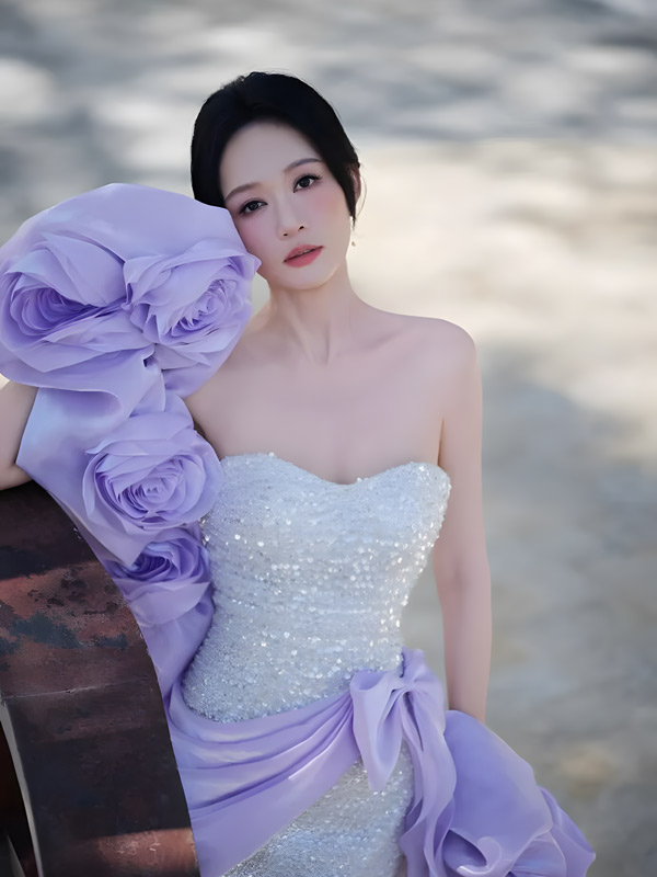 Joe Chen’s Stunning White & Purple Mermaid Gown in Hainan