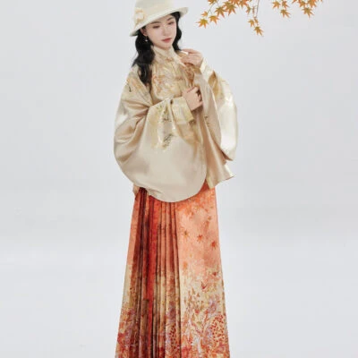 Ming Dynasty Hanfu Stand Collar Pipa Sleeves Shirt Mamian Skirt Elegant Ensemble