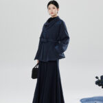 New Chinese Style Windproof Blue Coat Fishtail Skirt Casual Hanfu Set