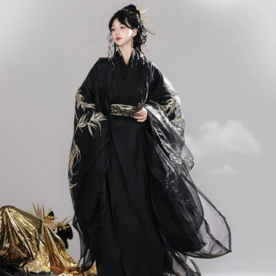 Wei-Jin Style Women Hanfu in Black Tones Martial Arts Zhiju