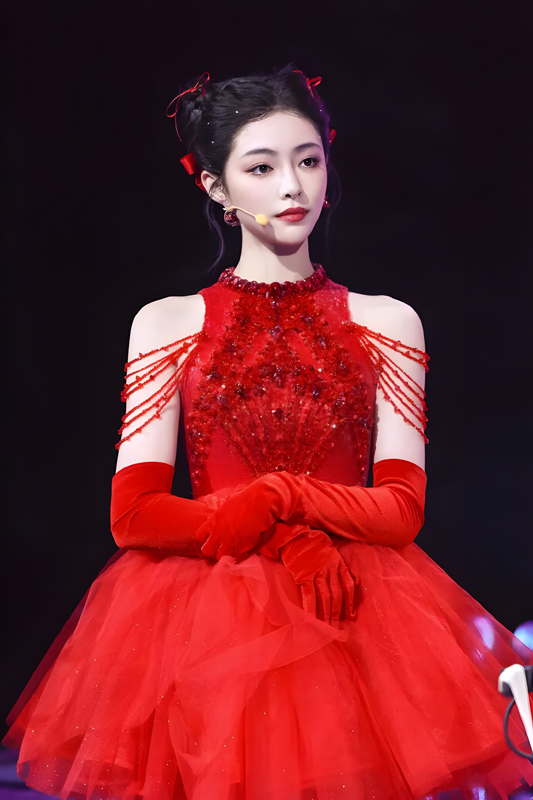 Xu Jiaqi Shines in Red Sequined Gown on Stage