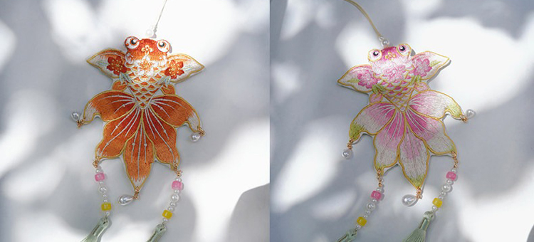 Hanfu Goldfish Pendant with Double-Sided Contrasting Embroidery Classic Accessories