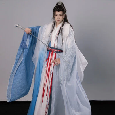 Men Hanfu Xianxia Style Ancient Inspired Robe Cross-Collared Cape Set